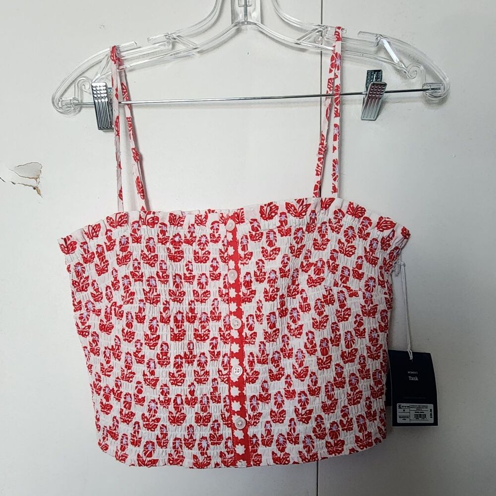 roller rabbit target Women Red/White Floral Smocked Cropped Tank M NWT coquette